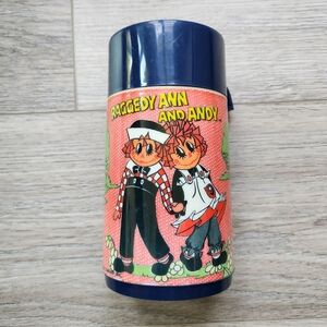 Vintage 1973 Raggedy Ann and Andy Aladdin Thermos With Safety Stopper and Lid